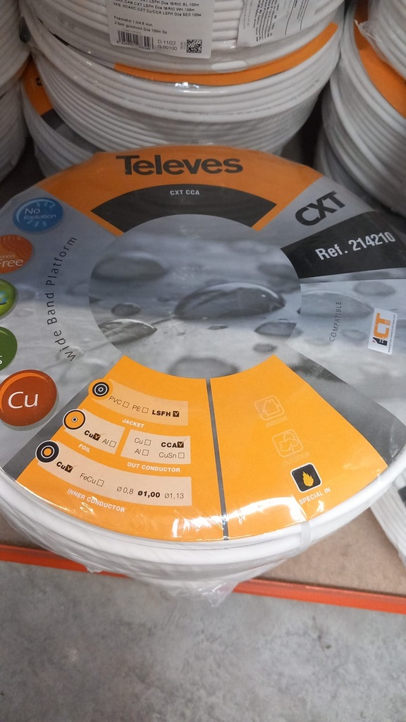 METRO CABLE COAXIAL APANTALLADO TV/SAT (TELEVES  214210) (E 100MTS)