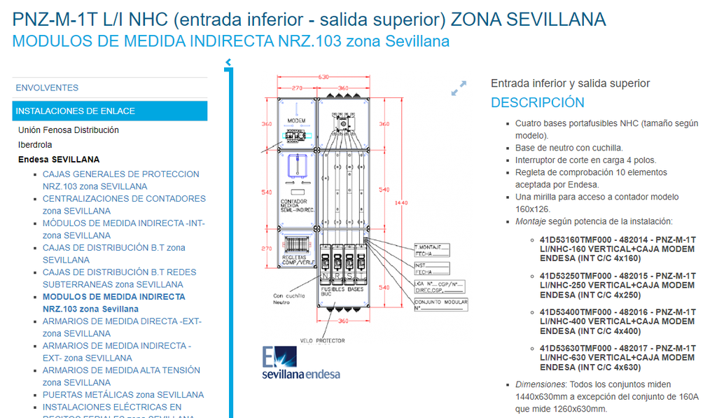 ARMARIO PNZ-M-1T LI/NHC-160 VERTICAL + MODEM FIN 4x1600 + TRAFO. 100/5 N/ SEVILLANA