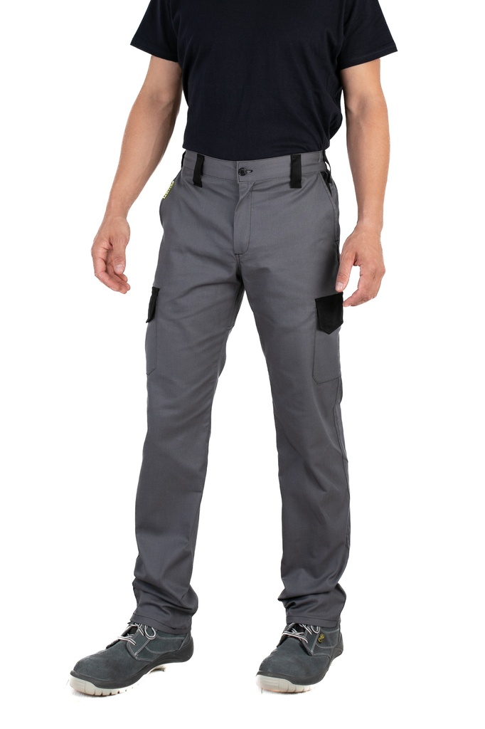 PANTALÓN MULTIBOLSILLO COMBINADO COLOR GRIS-NEGRO CON RODILLERAS S