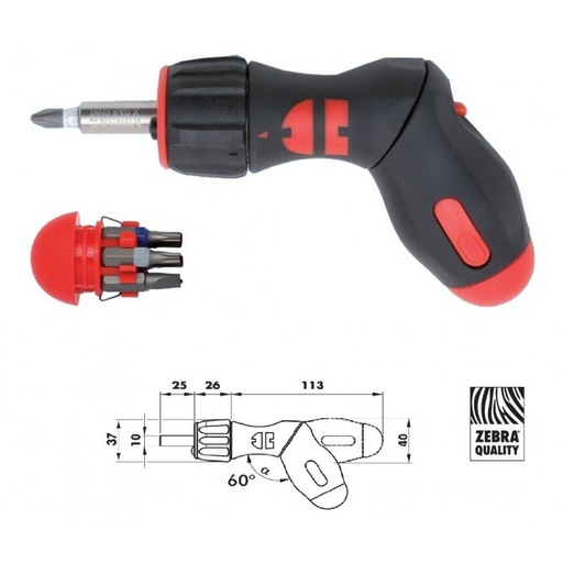 [GHE0577] DESTORNILLADOR ZEBRA-REVOLVER-CARRACA-LED CON 8 PIEZAS