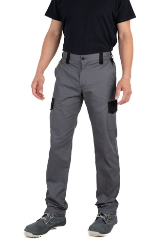 [GRO0143] PANTALÓN MULTIBOLSILLO COMBINADO COLOR GRIS-NEGRO CON RODILLERAS XL
